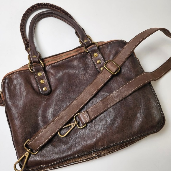 Costanza Rota Leather Triple‎ Zip Purse Brown Bronze Handbag Crossbody - Picture 1 of 13